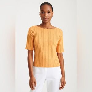 Eileen Fisher Vintage Orange Boat Neck Sweater with Ribbed Texture, Size Large
